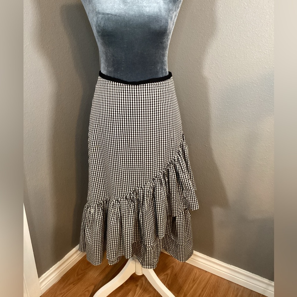 Ann Taylor Gingham Ruffle Flounce Skirt Size 2